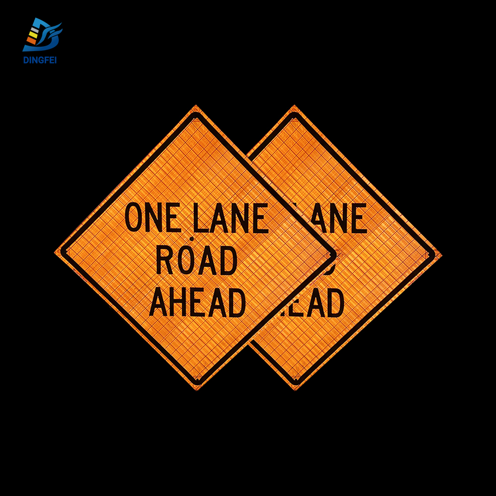 36 Inch Reflective One Lane Road Ahead Roll Up Traffic Sign - 